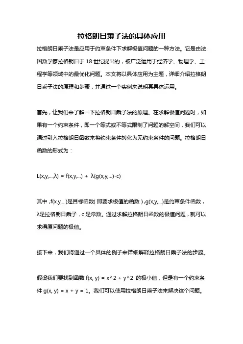 拉格朗日乘子法的具体应用
