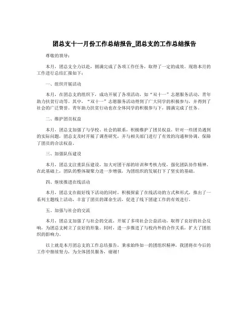团总支十一月份工作总结报告_团总支的工作总结报告