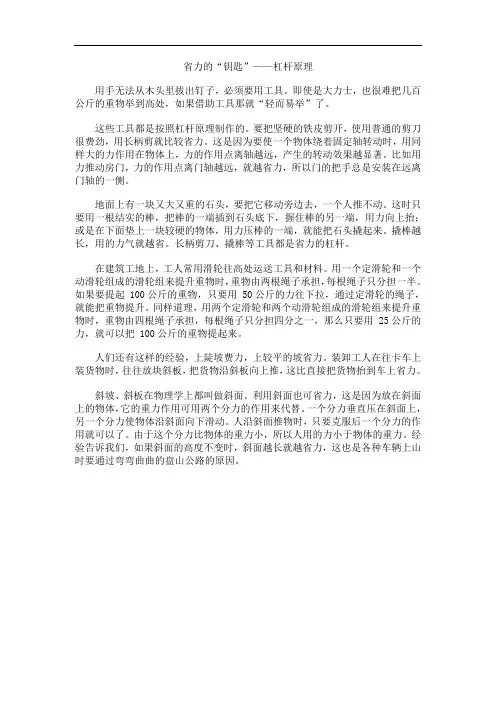初中物理省力的“钥匙”——杠杆原理