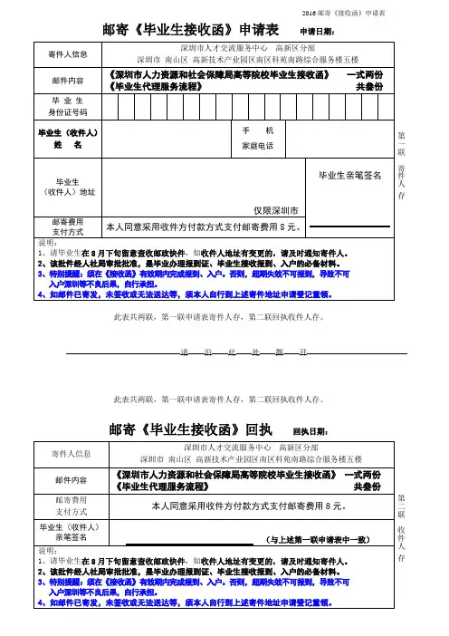邮寄接收函申请表