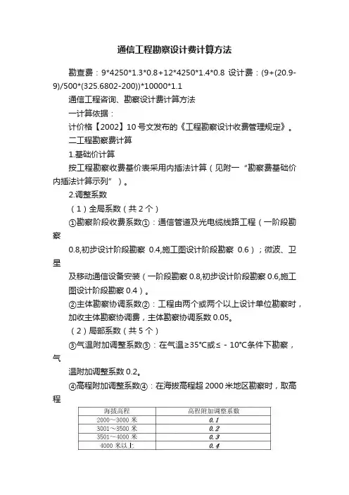 通信工程勘察设计费计算方法