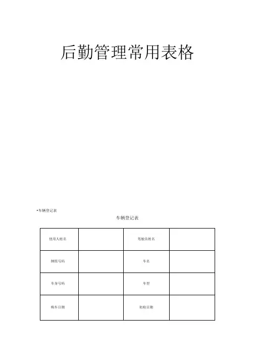 后勤管理常用表格