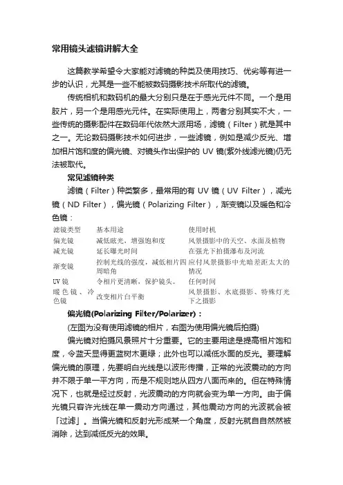 常用镜头滤镜讲解大全