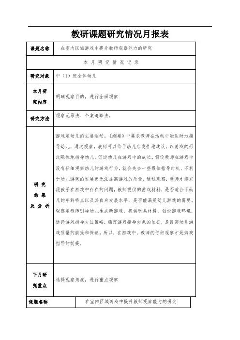 在室内区域游戏中提升教师观察能力的研究教研课题月报表及观察记录 (10)