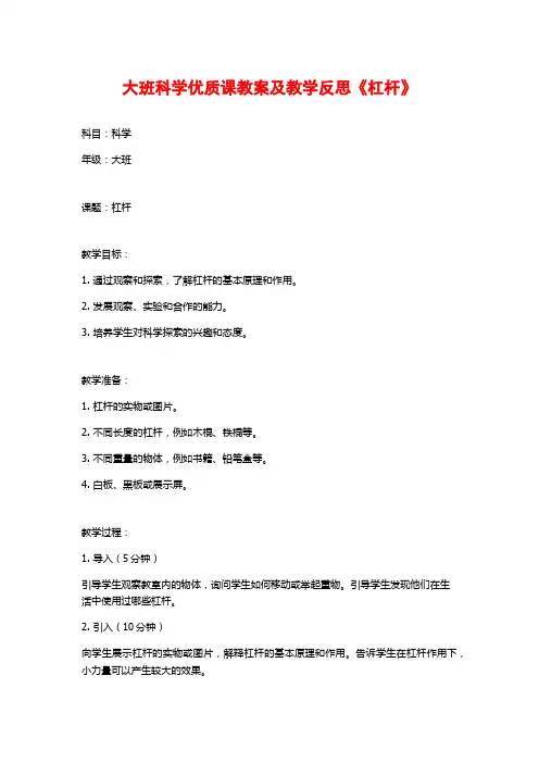 大班科学优质课教案及教学反思《杠杆》