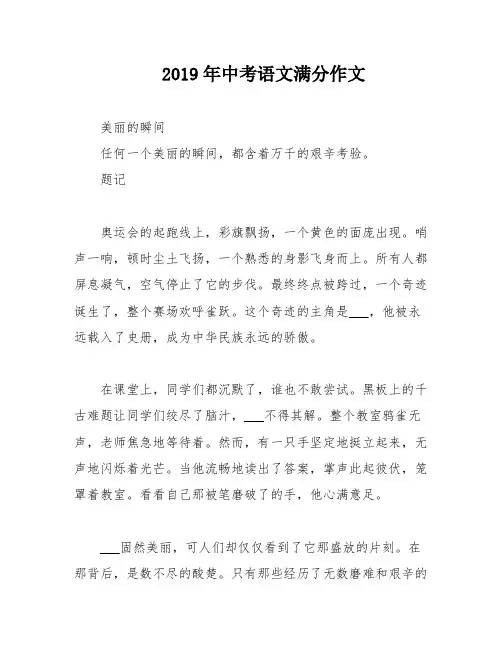 2019年中考语文满分作文