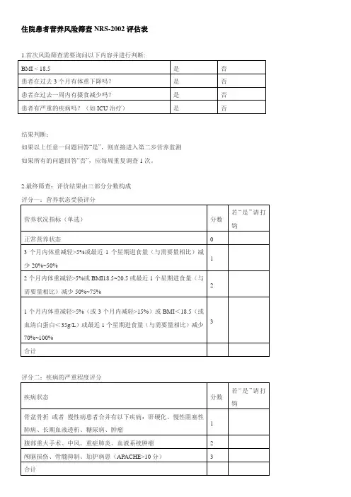 最全的营养评估量表