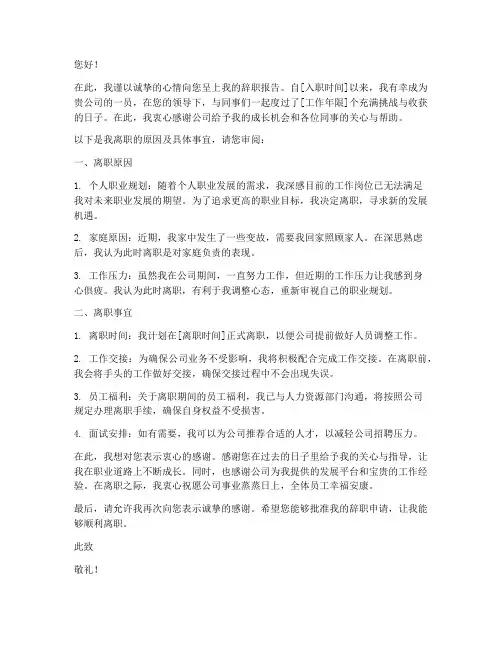 司机给领导的辞职报告模板