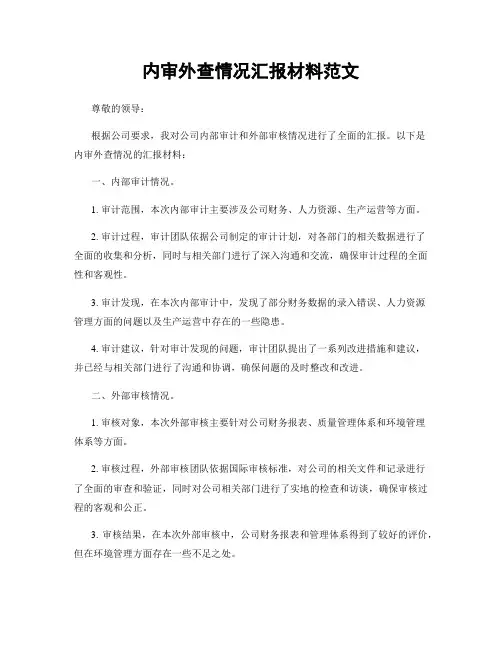 内审外查情况汇报材料范文