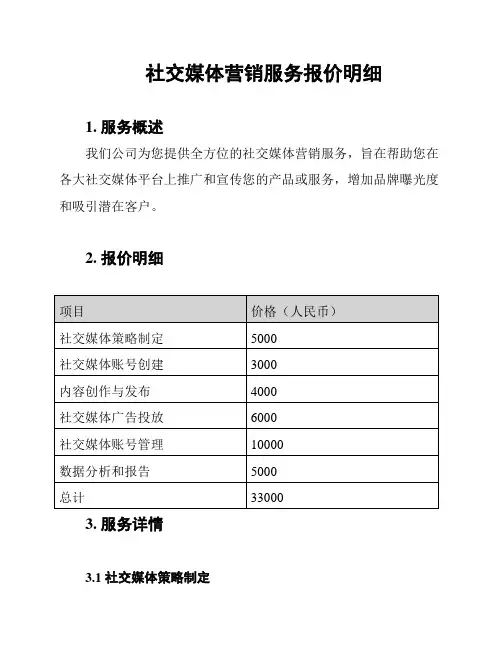 社交媒体营销服务报价明细