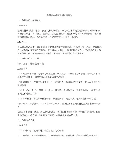温州铝材品牌营销文案策划