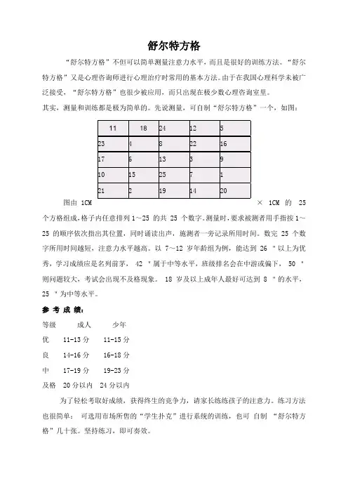 儿童注意力训练之舒尔特方格
