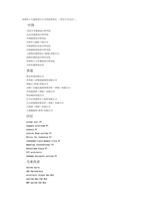 各国的十大建筑设计公司