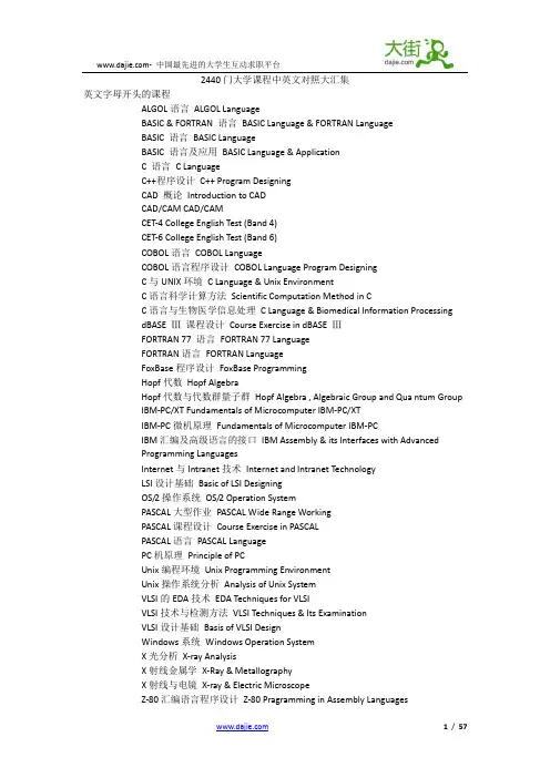 大学课程中英文对照大全