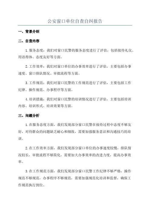 公安窗口单位自查自纠报告