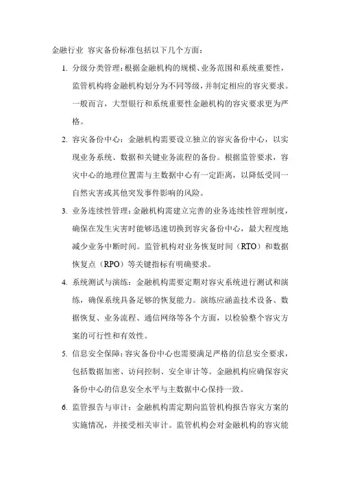 金融行业 容灾备份标准
