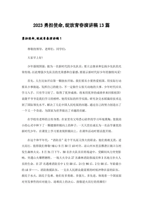 2023勇担使命,绽放青春演讲稿13篇
