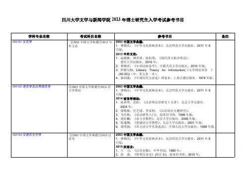 【VIP专享】四川大学文学与新闻学院2014年博士研究生入学考试参考书目
