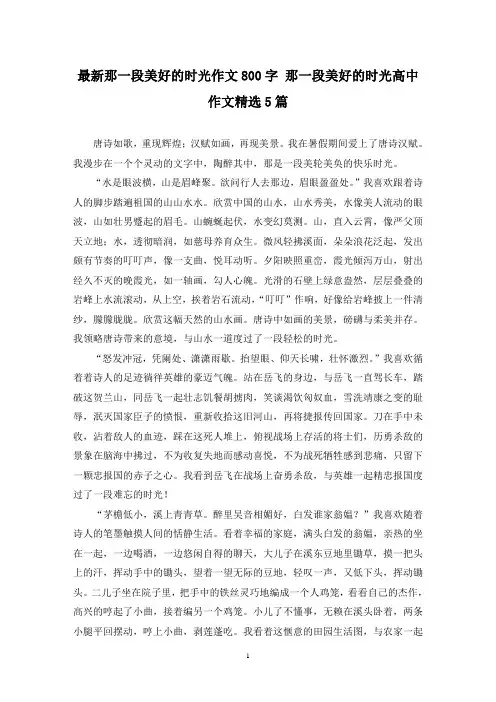 最新那一段美好的时光作文800字 那一段美好的时光高中作文精选5篇