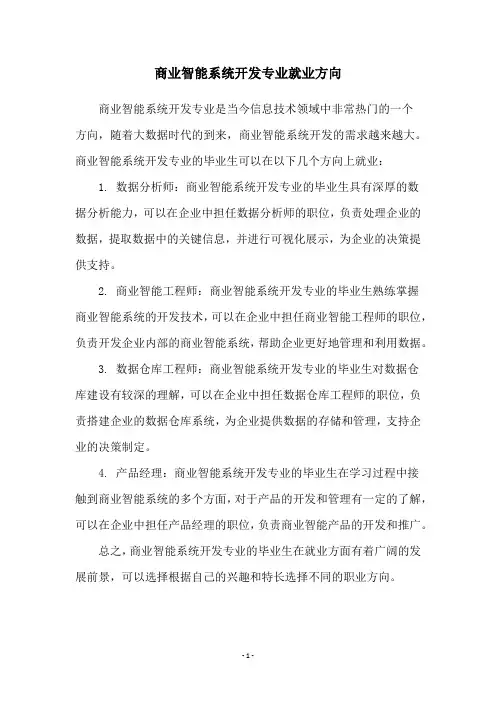 商业智能系统开发专业就业方向