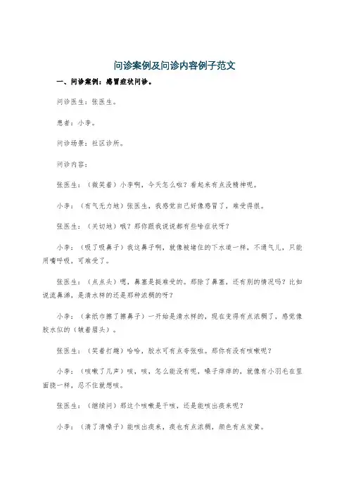 问诊案例及问诊内容例子范文