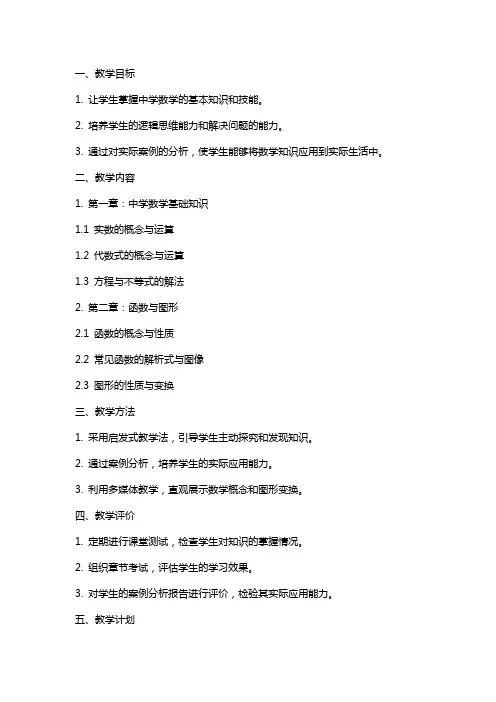 中学数学教学及案例分析教案习题