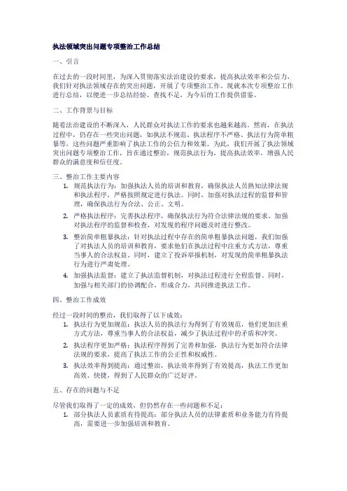 执法领域突出问题专项整治工作总结
