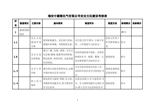 安全文化建设考核表