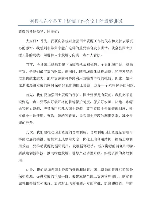副县长在全县国土资源工作会议上的重要讲话