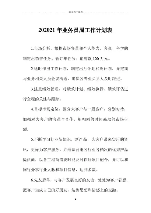 业务员周精品工作计划表