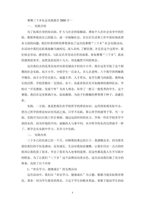 暑期三下乡社会实践报告3000字范文5篇(最新)