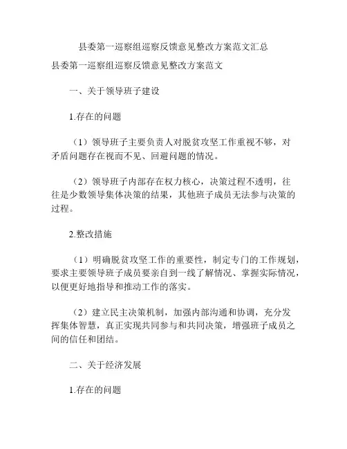 县委第一巡察组巡察反馈意见整改方案范文汇总
