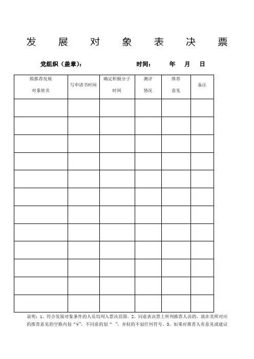 发展对象表决票