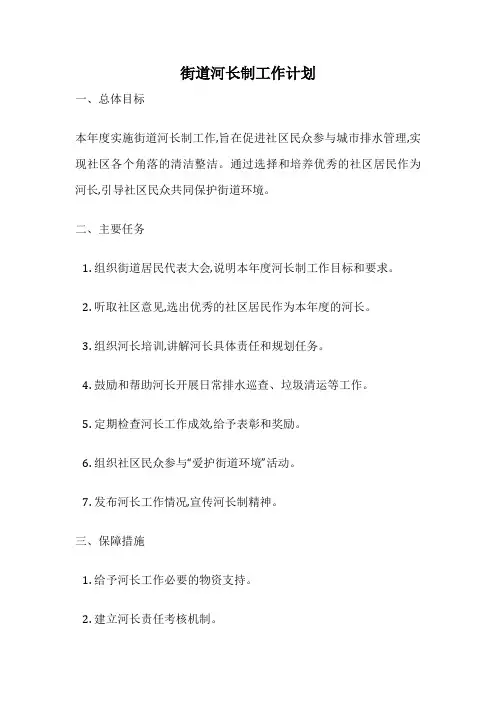 街道河长制工作计划