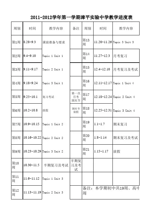 八年级英语教学进度、计划表