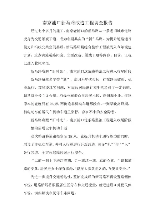 南京浦口新马路改造工程调查报告