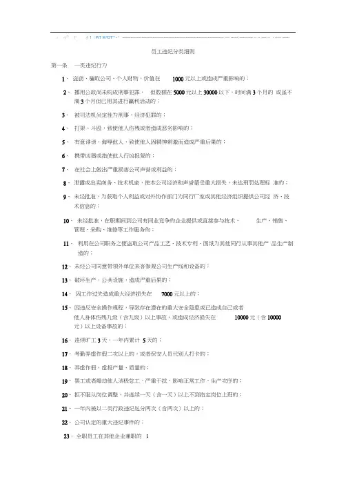 员工违纪分类细则