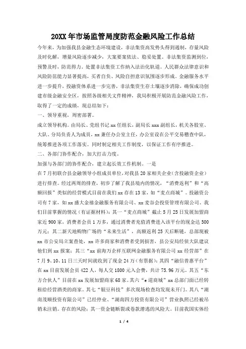 2019年市场监管局度防范金融风险工作总结