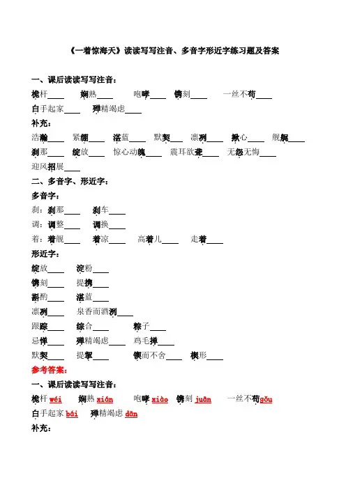 《一着惊海天》读读写写注音、多音字形近字练习题及答案【部编版】