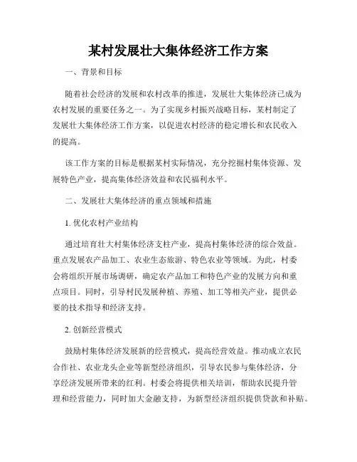 某村发展壮大集体经济工作方案
