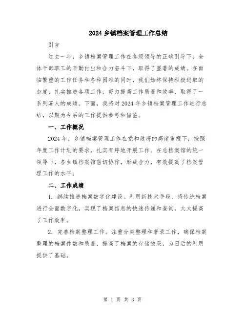 2024乡镇档案管理工作总结