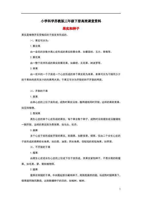 小学科学苏教版三年级下册高效课堂资料《果实和种子》教案1