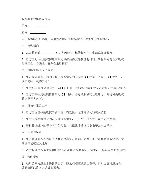 收购框架合作协议范本