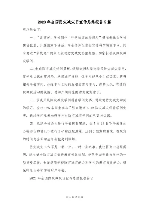 2023年全国防灾减灾日宣传总结报告5篇