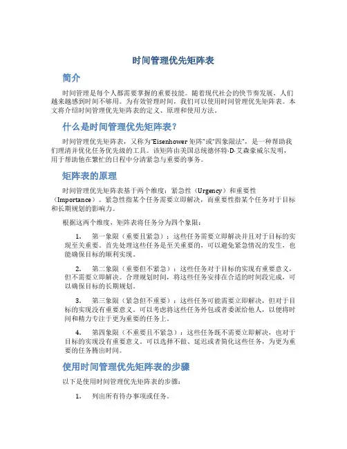 时间管理优先矩阵表