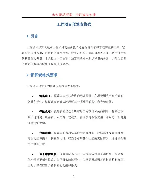 工程项目预算表格式