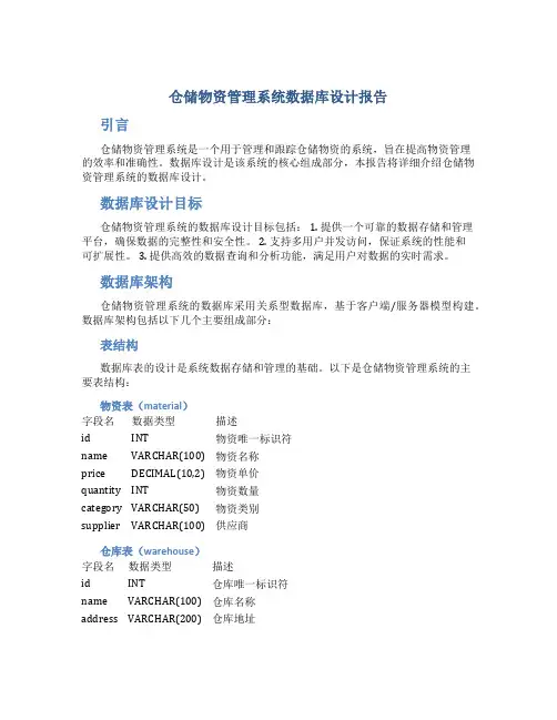 仓储物资管理系统数据库设计报告