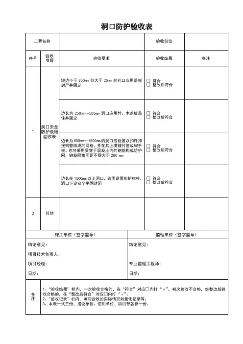 洞口防护验收表