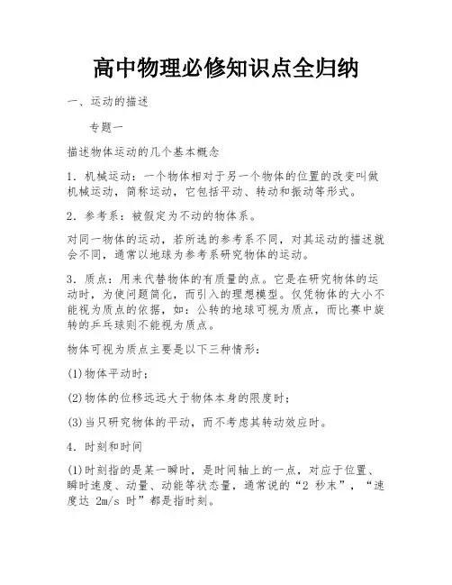 高中物理必修知识点全归纳