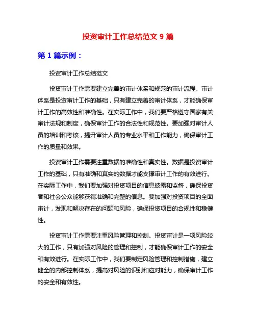 投资审计工作总结范文9篇